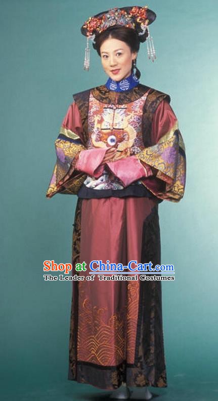 Chinese Ancient Qing Dynasty Imperial Concubine Manchu Dress Historical Costume for Women