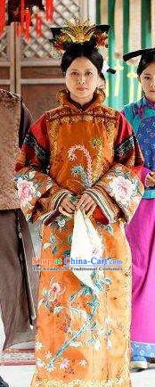 Chinese Ancient Qing Dynasty Imperial Concubine Liang of Kangxi Replica Costumes Manchu Dress Historical Costume for Women