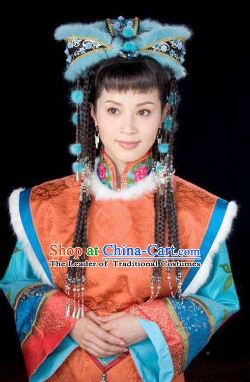 Chinese Ancient Qing Dynasty Empress of Nurhachi Zhezhe Replica Costumes Mongolian Dress Historical Costume for Women