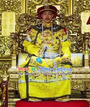 Chinese Qing Dynasty Manchu Qianlong Emperor Replica Costumes Ancient Imperial Robe Historical Costume for Men