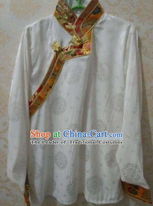 Chinese Tibetan Nationality Costume Blouse, Traditional Zang Ethnic Minority White Shirts for Women
