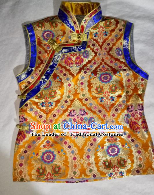 Chinese Tibetan Nationality Costume Golden Vest, Traditional Zang Ethnic Minority Waistcoat for Women