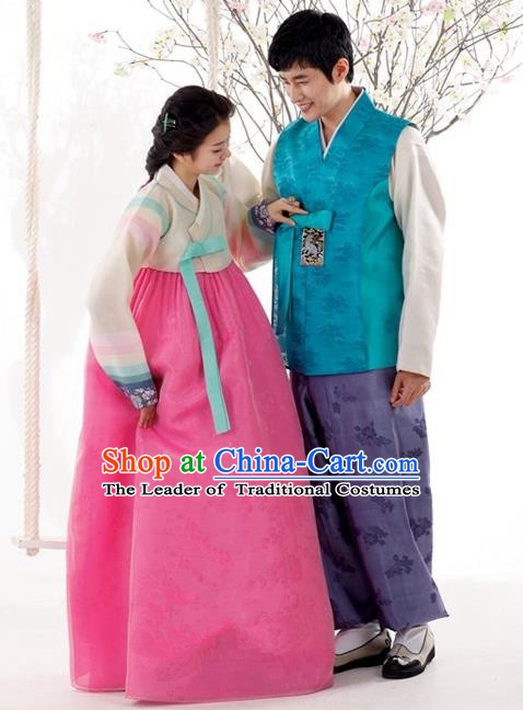 Korean Traditional Bride and Bridegroom Palace Hanbok Clothing Complete Set