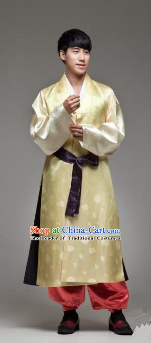 Asian Korean Traditional Palace Yellow Hanbok Clothing Ancient Bridegroom Korean Costume for Men