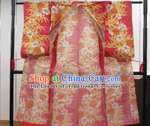 Japan Ancient Printing Red Furisode Kimonos Traditional Female Yukata Dress Formal Costume for Women