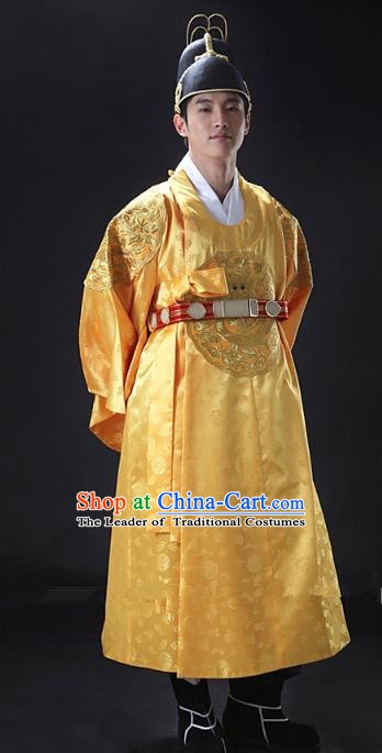 Asian Korean Traditional Palace Emperor Hanbok Clothing Ancient Korean King Yellow Robe Costume for Men