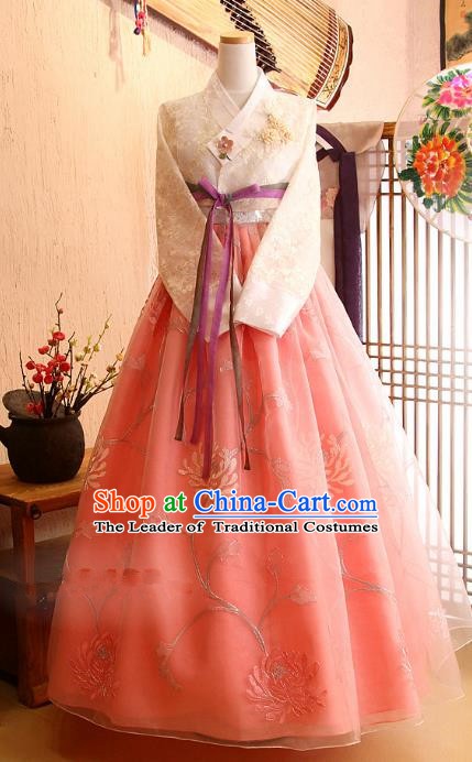 Korean Traditional Palace Garment Hanbok Fashion Apparel Costume Bride Pink Dress for Women