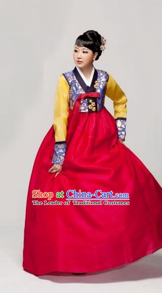Korean Traditional Palace Garment Hanbok Fashion Apparel Costume Bride Red Dress for Women
