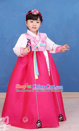 Korean Traditional Hanbok Korea Children Pink Blouse and Rosy Dress Fashion Apparel Hanbok Costumes for Kids
