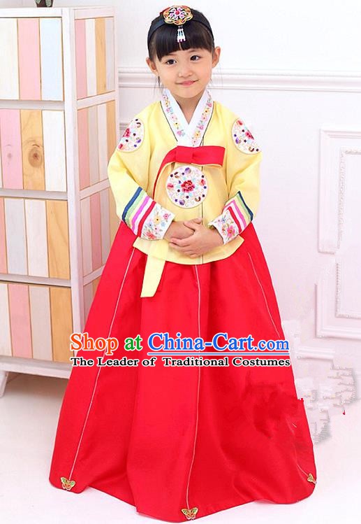 Korean Traditional Hanbok Korea Children Yellow Blouse and Red Dress Fashion Apparel Hanbok Costumes for Kids