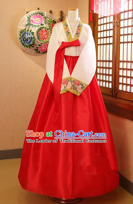 Korean Traditional Garment Palace Hanbok Red Dress Fashion Apparel Bride Costumes for Women