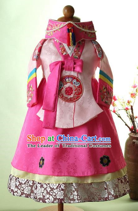 Korean Traditional Hanbok Korea Children Pink Blouse and Dress Fashion Apparel Hanbok Costumes for Kids