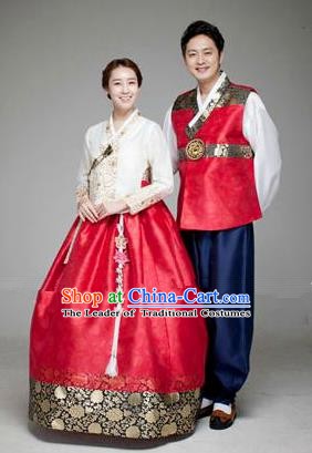 Asian Korean Traditional Palace Hanbok Clothing Ancient Korean Bride and Bridegroom Costumes Complete Set