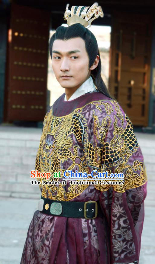 Traditional Chinese Ancient Ming Dynasty Emperor Xi Zhu Youxiao Embroidered Replica Costume Purple Imperial Robe for Men