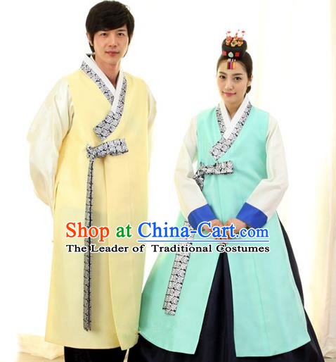 Asian Korean Traditional Palace Hanbok Clothing Ancient Korean Bride and Bridegroom Costumes Complete Set