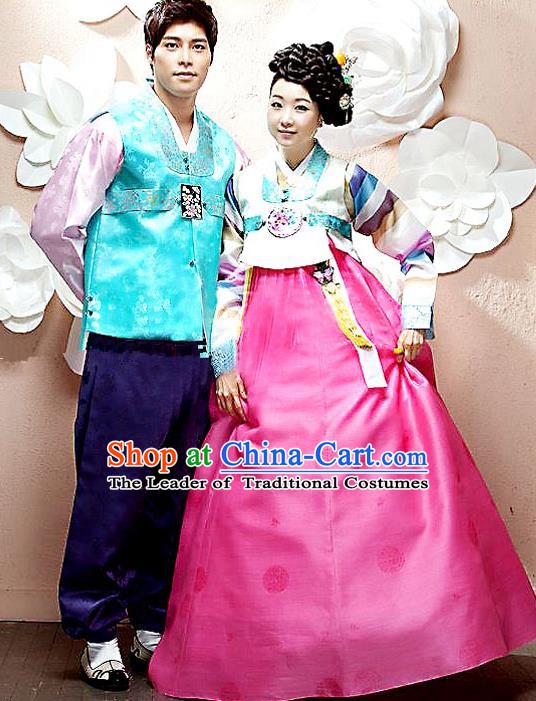 Asian Korean Palace Hanbok Ancient Traditional Bride and Bridegroom Costumes Complete Set