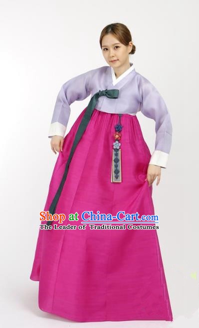 Top Grade Korean Hanbok Traditional Bride Lilac Blouse and Rosy Dress Fashion Apparel Costumes for Women