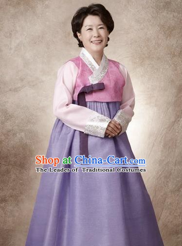 Top Grade Korean Hanbok Traditional Pink Blouse and Lilac Dress Fashion Apparel Costumes for Women
