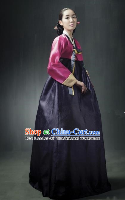 Top Grade Korean Traditional Hanbok Rosy Blouse and Purple Dress Fashion Apparel Costumes for Women