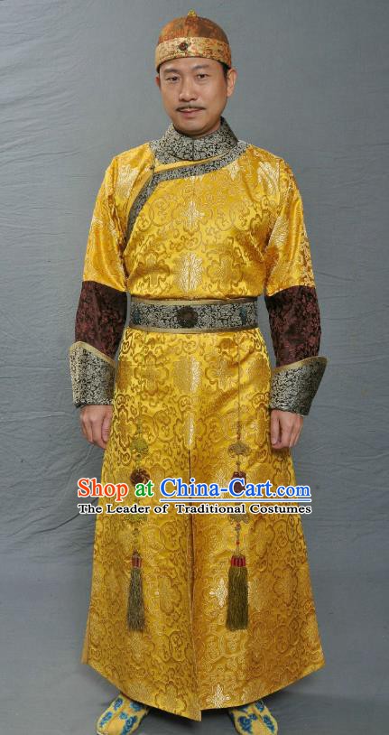 Chinese Ancient Qing Dynasty Manchu Crown Prince of Kangxi Replica Costume for Men