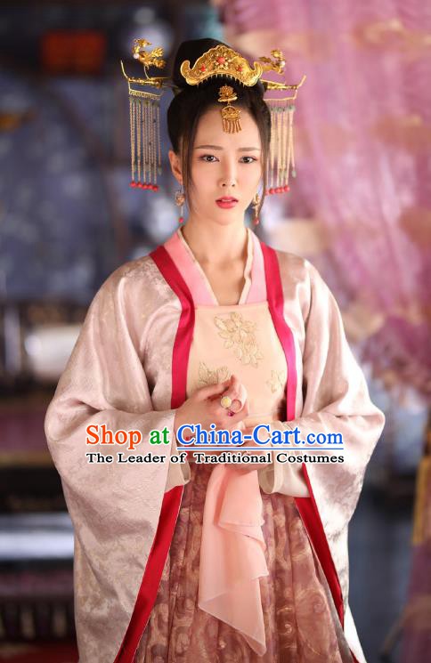 Chinese Ancient Ming Dynasty Princess Embroidered Dress Costume and Headpiece Complete Set for Women