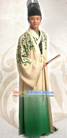 Traditional Chinese Ming Dynasty Ancient Gifted Scholar Calligrapher and Painter Wen Zhengming Costume for Men