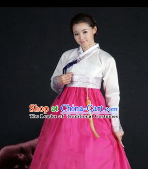 Top Grade Korean Hanbok Traditional Bride White Blouse and Pink Dress Fashion Apparel Costumes for Women