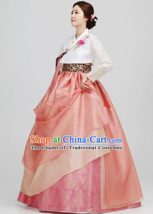 Top Grade Korean Hanbok Traditional Bride Blouse and Pink Dress Fashion Apparel Costumes for Women