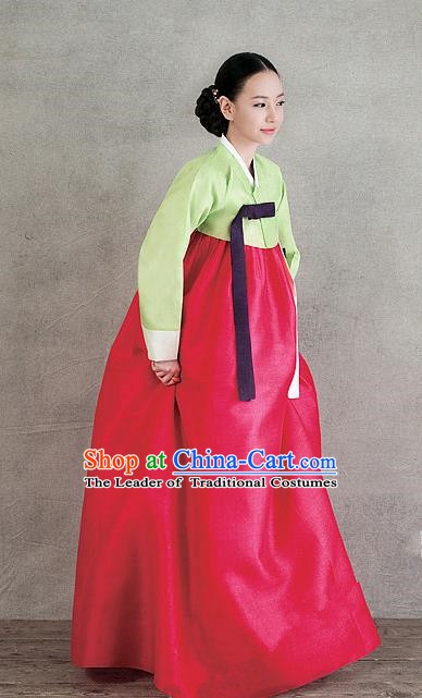 Top Grade Korean Hanbok Traditional Green Blouse and Rosy Dress Fashion Apparel Costumes for Women