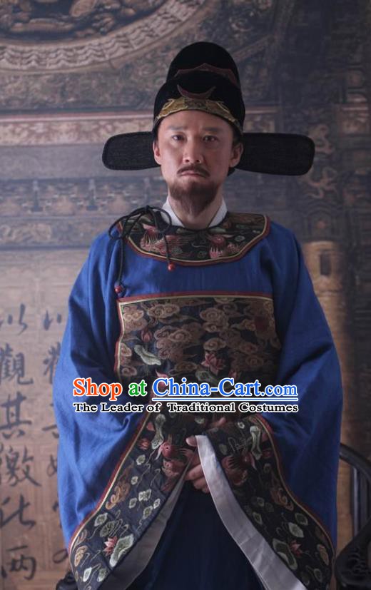 Traditional Chinese Ancient Ming Dynasty Crown Prince Teacher Upright Official Hai Rui Costume for Men