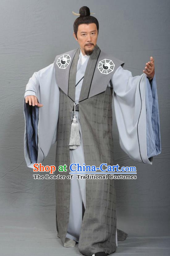 Ancient Chinese Ming Dynasty Swordsman Taoist Costume Priest Frock for Men