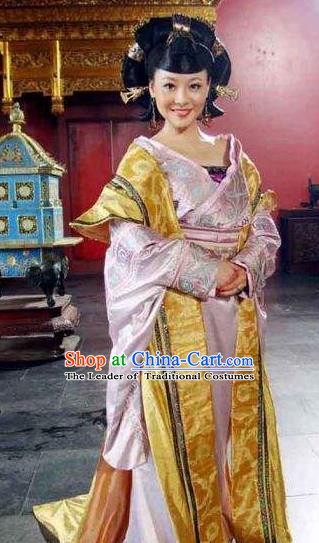 Ancient Chinese Ming Dynasty Imperial Concubine Zhang of Zhu Youxiao Embroidered Historical Costume and Headpiece Complete Set for Women