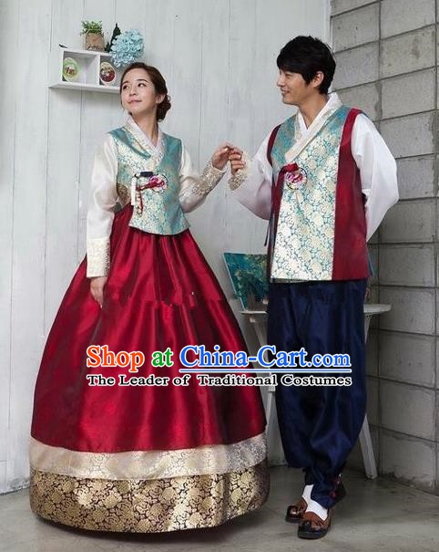 Asian Korean Traditional Costumes Ancient Korean Hanbok Bride and Bridegroom Wedding Costumes Complete Set