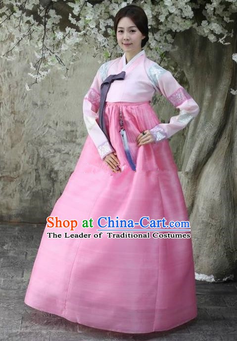Top Grade Korean Hanbok Ancient Traditional Fashion Apparel Costumes Pink Blouse and Dress for Women