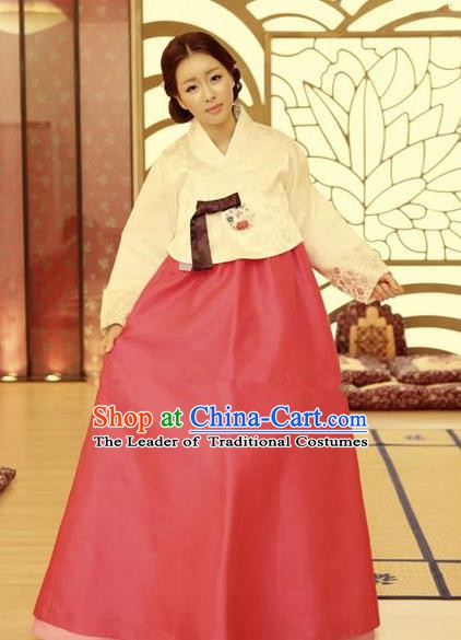Korean Traditional Hanbok White Blouse and Red Dress Ancient Formal Occasions Fashion Apparel Costumes for Women