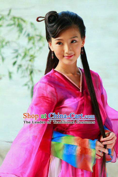 Ancient Chinese Song Dynasty Swordswoman Rosy Hanfu Dress Chivalrous Woman Replica Costume