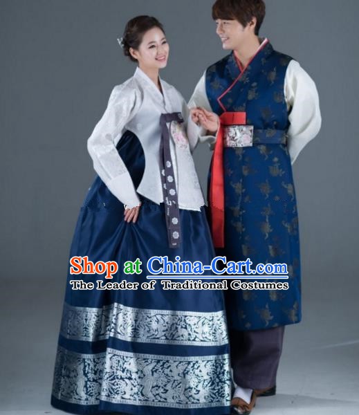 Traditional Korean Navy Costumes Ancient Korean Bride and Bridegroom Hanbok Complete Set