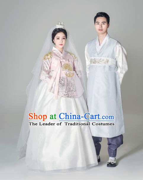Traditional Korean Palace Costumes Ancient Korean Bride and Bridegroom Wedding Hanbok Complete Set