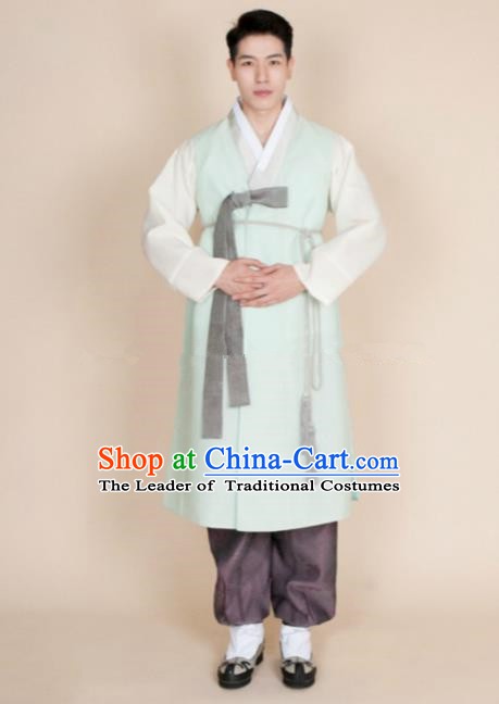 Traditional Korean Costumes Ancient Palace Korean Bridegroom Hanbok Green Vest and Purple Pants for Men