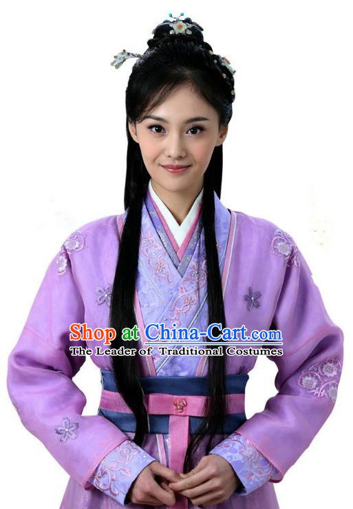 Ancient Chinese Song Dynasty Palace Princess Embroidered Purple Dress Replica Costume for Women
