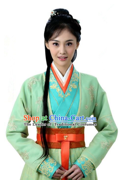 Ancient Chinese Song Dynasty Palace Princess Embroidered Green Dress Replica Costume for Women