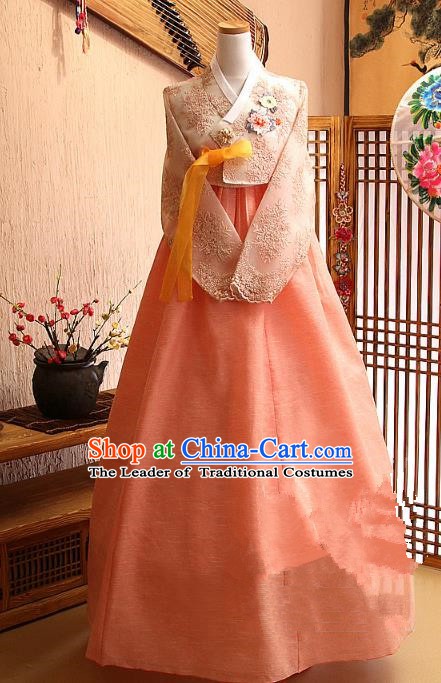 Korean Traditional Tang Garment Hanbok Formal Occasions Lace Blouse and Pink Dress Ancient Costumes for Women