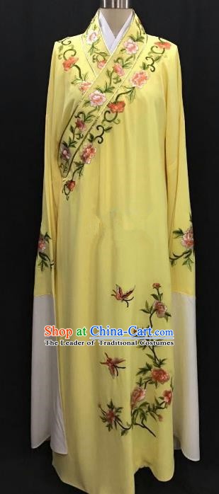 China Traditional Beijing Opera Niche Embroidered Peony Yellow Robe Chinese Peking Opera Gifted Scholar Costume