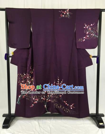 Japan Ancient Purple Furisode Kimonos Traditional Palace Yukata Dress Formal Costume for Women