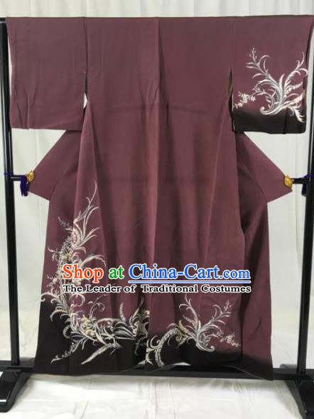 Japanese Ancient Palace Kimono Purple Yukata Robe Traditional Wafuku Hakama Haori Clothing for Men