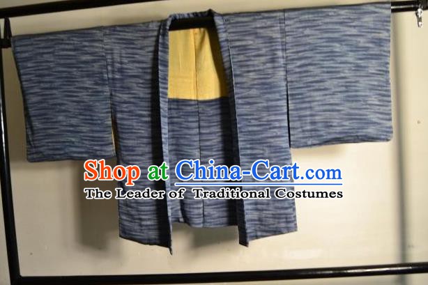 Japanese Ancient Male Kimono Costume Blue Haori Shirts Traditional Wafuku Hakama Yukata for Men