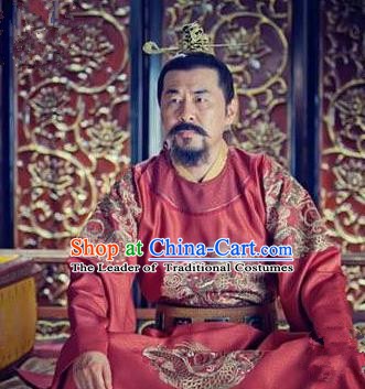 Chinese Song Dynasty Emperor Zhao Kuangyin Clothing Ancient Imperator Embroidered Replica Costume for Men