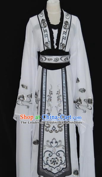 China Traditional Beijing Opera Actress Costume Chinese Shaoxing Opera Huadan Embroidered White Dress