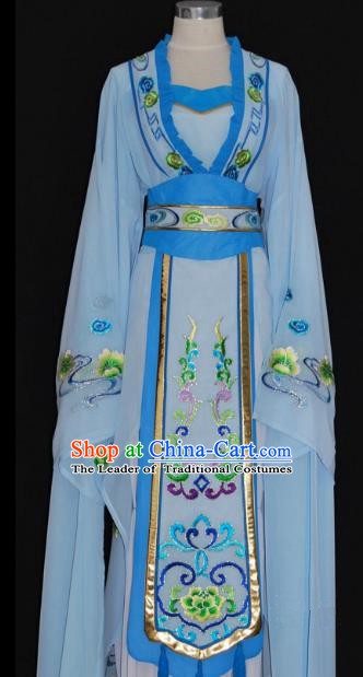 China Traditional Beijing Opera Actress Costume Chinese Shaoxing Opera Huadan Embroidered Blue Dress