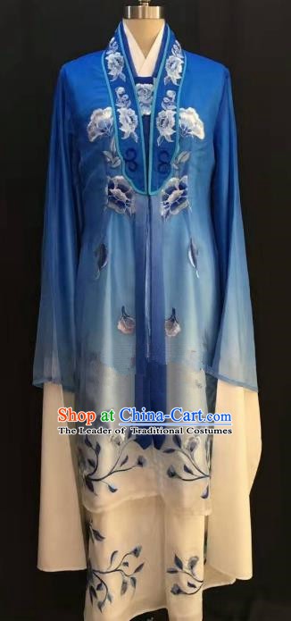 China Traditional Beijing Opera Actress Embroidered Blue Dress Chinese Shaoxing Opera Huadan Costume